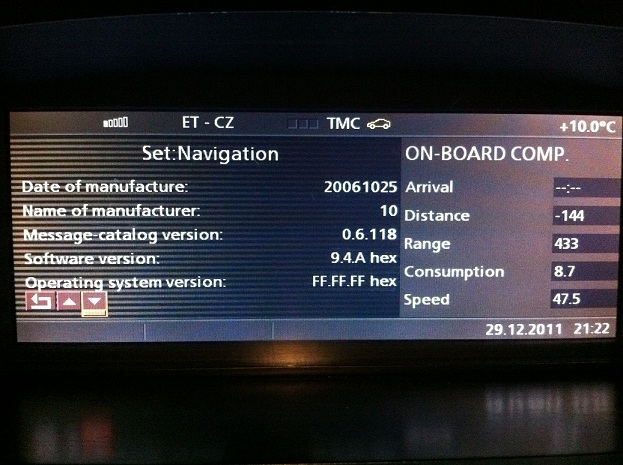Info ze skrytého menu iDrive